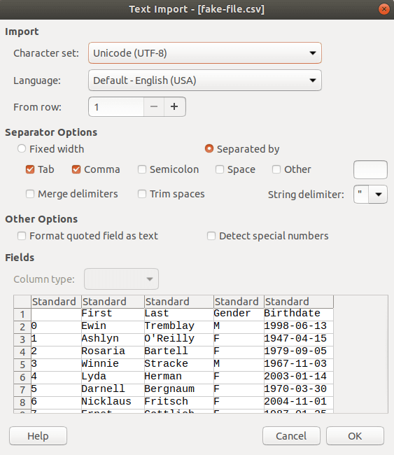 data generated by Pandas