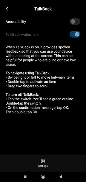 Screenshot of the TalkBack app