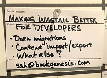 Card advertising the Wagtail CMS open space